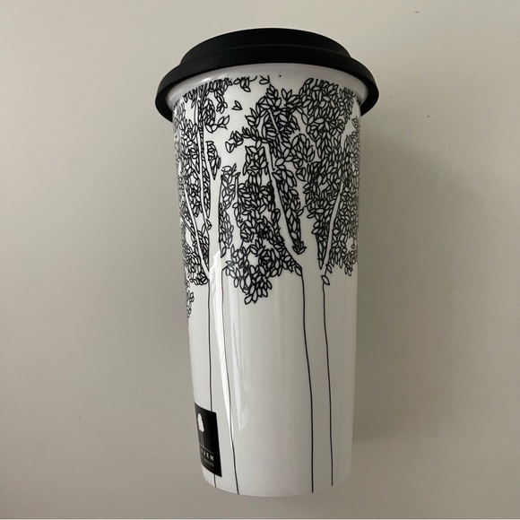 Black and White Artsy Double Walled Ceramic Porcelain Travel Mug - Picture 3 of 16